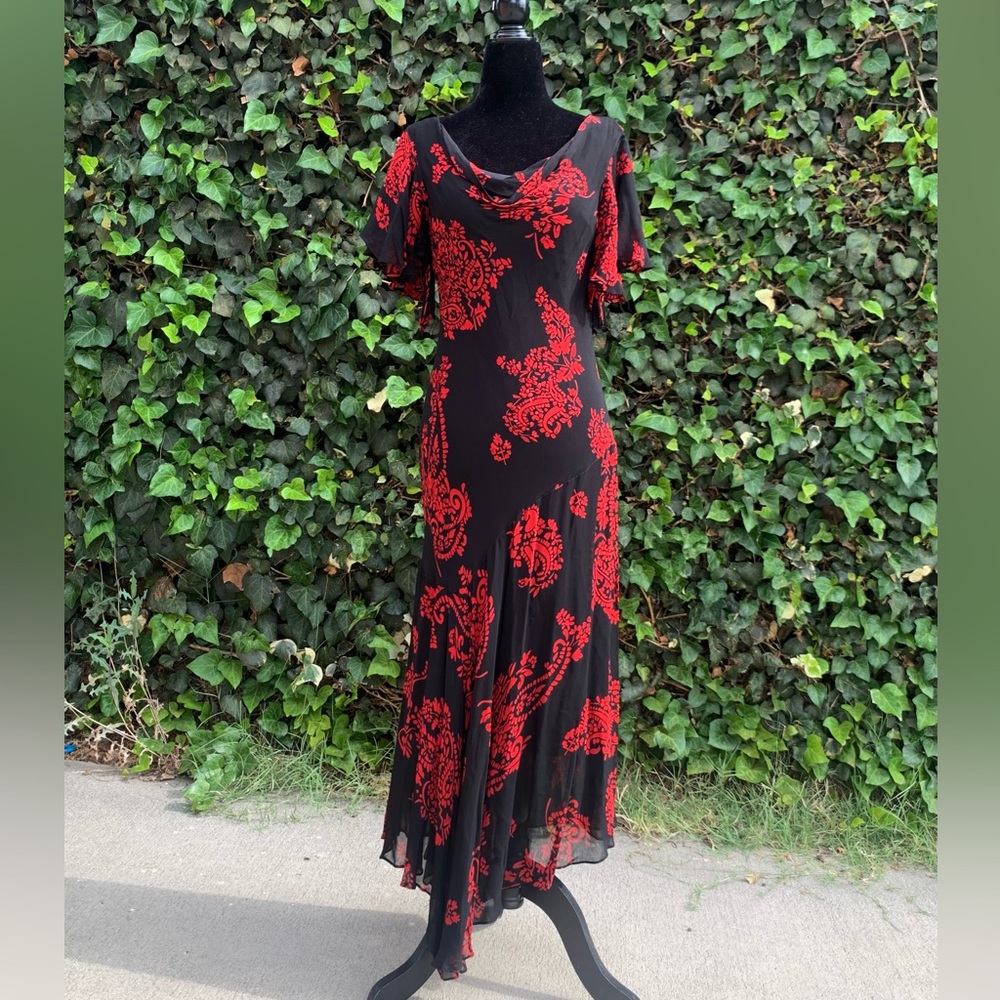 Elegant Black and Red Floral Dress